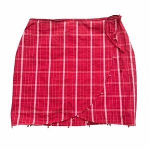 Jacadi Red Plaid Checkered Beaded Cotton Wrap Skirt – Girls size 12 NWT